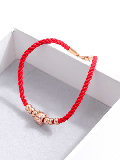 013 - [Red rope bracelet] Stainless Steel With Rose Gold Plated Cute Animal pig Bracelets